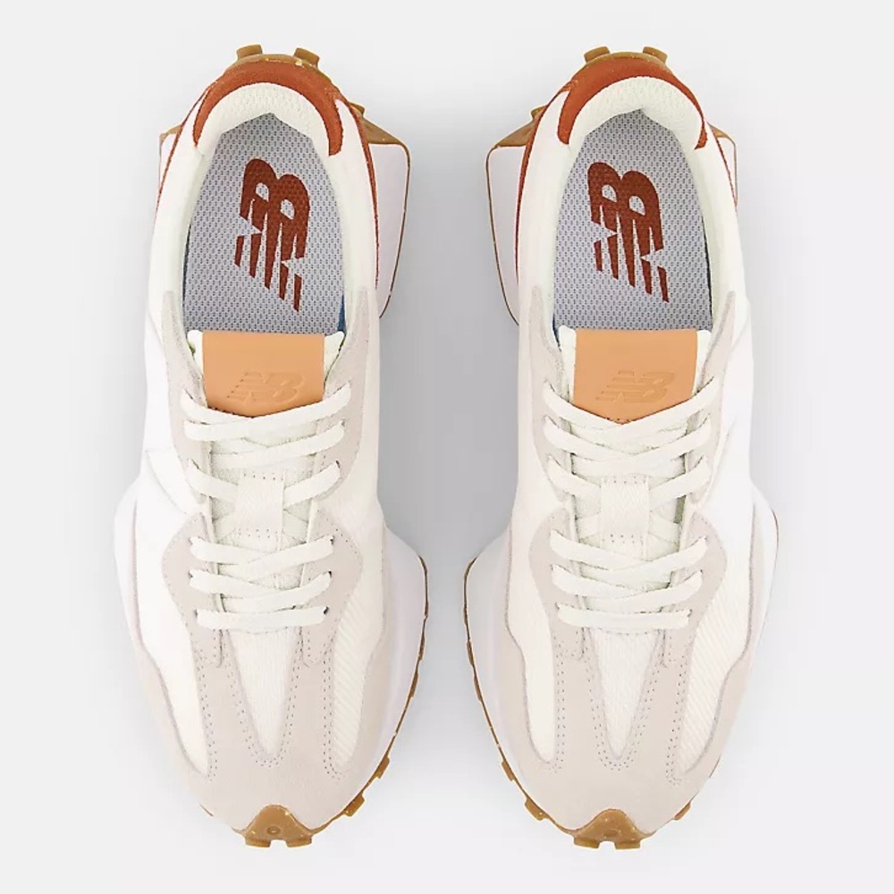 NEW | NEW BALANCE 327 White, Beige & Brown Retro Runner Sneakers 9.5 - Picture 4 of 16